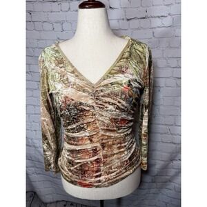Clio Y2K 90s Witchy Fairy Whimsy Crushed Velvet  Large Earthy Green 3/4 S Top